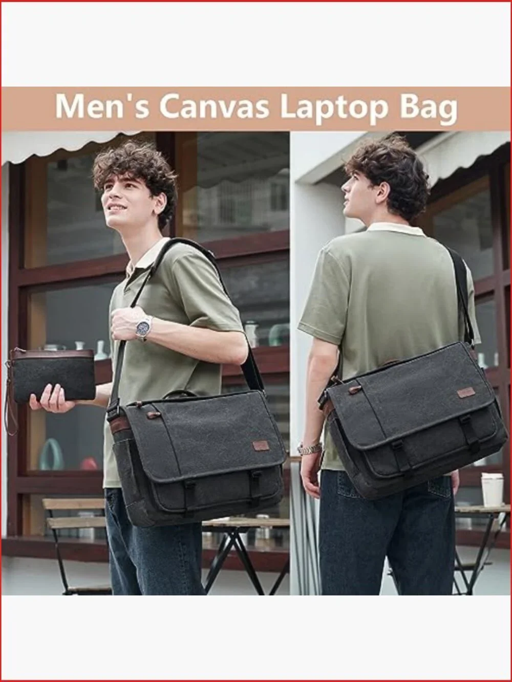 Canvas Messenger Bag Fits 17-17.3